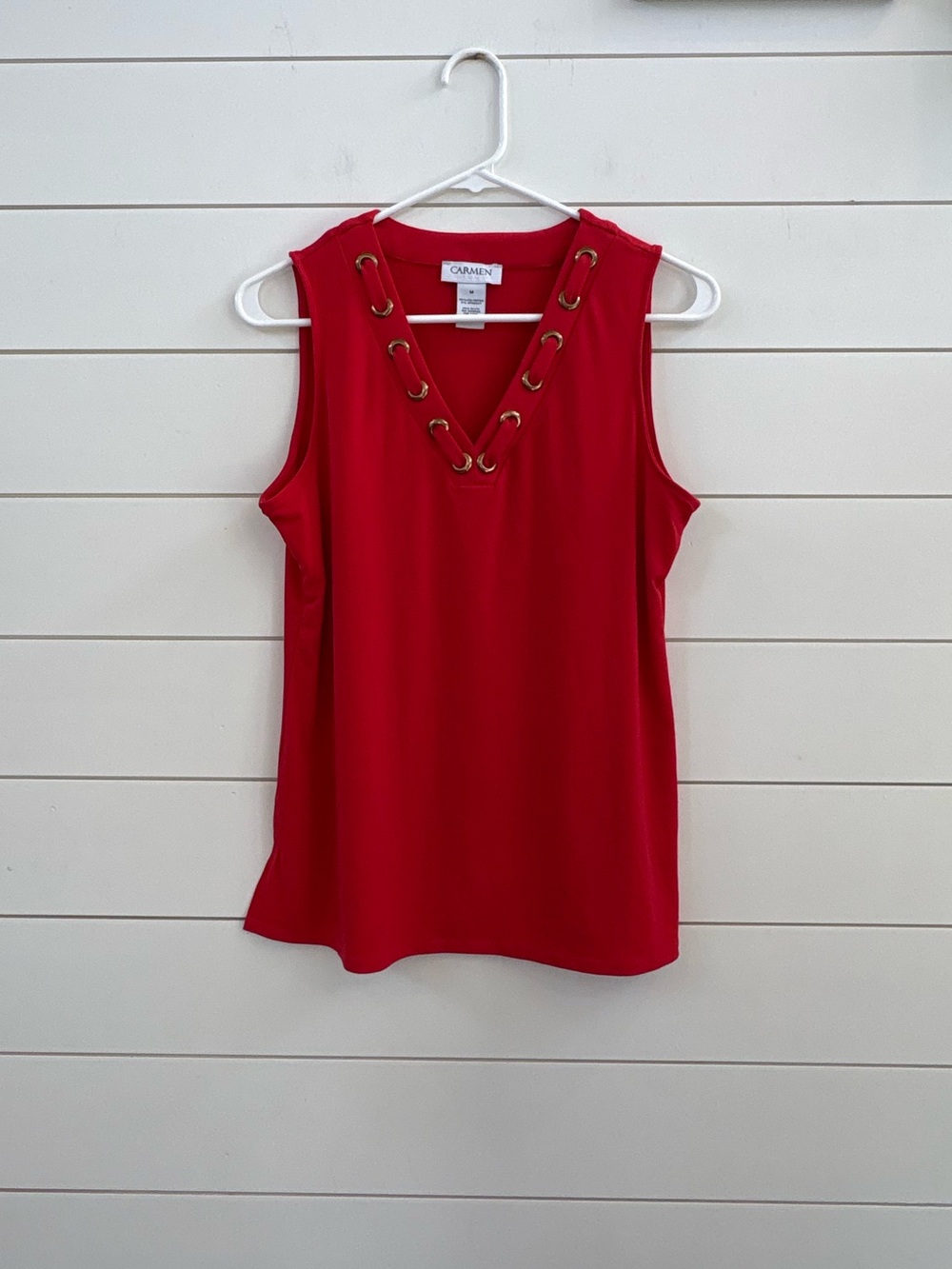 Carmen Marc Valvo Red V-Neck Tank